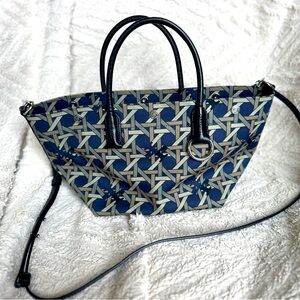 Tory Burch Canvas Basketweave Small Tote Crossbody